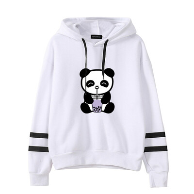 

Women Fashion Cute Bubble Tea Boba Panda Hoodie Long Sleeve Printed Hooded Sweatshirt Panda Pullover Tops