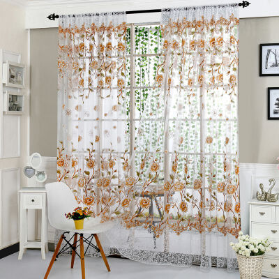 

Fashion Pastoral Style Translucidus Window Curtain Tulip Flower Pattern Split Curtain For Living room bedroom