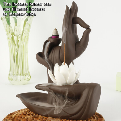 

Incense Holder Backflow Incense Burner Ceramic The Monk Buddha Hand Holder Lotus Incense Burner Censer Home Decortion