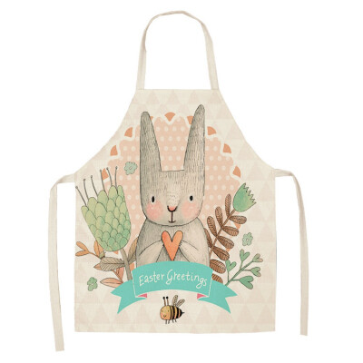 

1Pcs 6849cm Lovely Cartoon Rabbit Printed Kitchen Aprons for Women Kids Sleeveless Cotton Linen Cooking Cleaning Tools