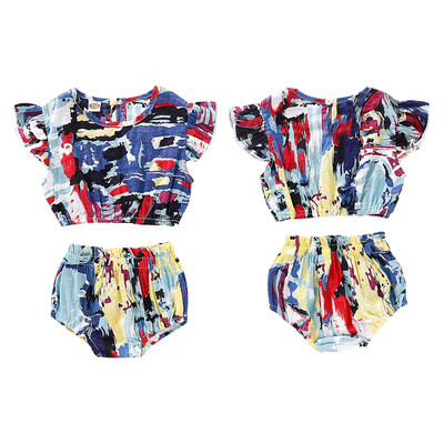

2PcsSet Summer Baby Girls Casual Flare Sleeve Tops Floral Print T-shirtBriefs PP Shorts Outfits Set