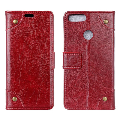 

MOONCASE Millet Mi 8 Lite copper buckle nappa leather case - wine red