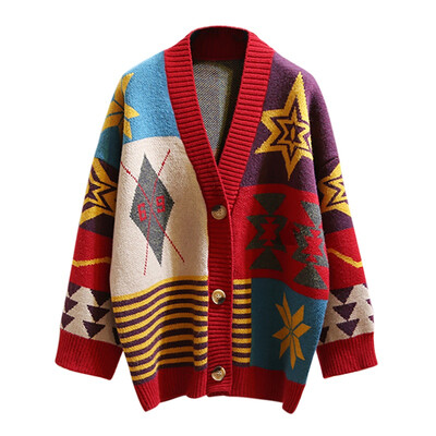 

Women Autumn Knitted Cardigan Vintage Loose Colorful Sweaters Winter Warm Jacket Punk Pull Femme