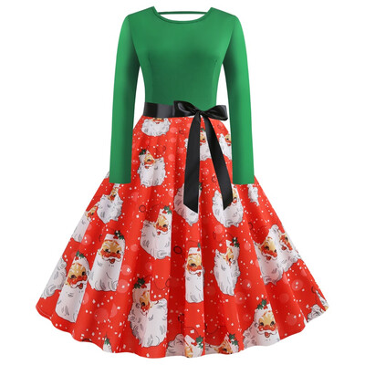 

Gobestart Womens Vintage Christmas Santa Claus Ladies Long Sleeves Dress Xmas Dress