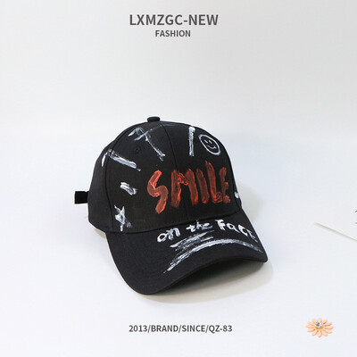 

New hat hand-painted graffiti baseball cap smile face duck tongue cap simple fashion hip-hop duck tongue cap original
