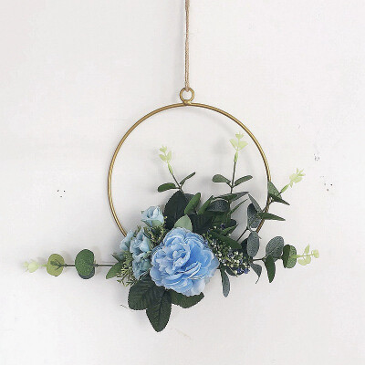 

Novelty Home Kitchen Wall Art Decoration Floral Gold Metal Geometric Hoop Wreath Artificial Flower Garland Hanging Pendant Decor