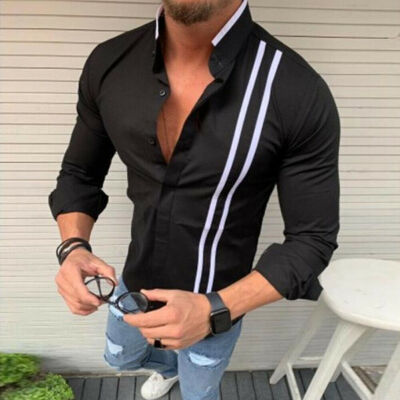 

Fashion Mens Casual Long Sleeve Shirts Formal Slim Fit Shirt Tops Blouse T-Shirt