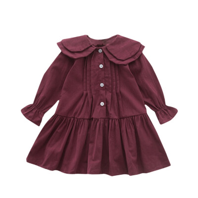 

hilittlekids Spring Autumn Casual Fashion Baby Girl Solid Color Long Sleeve Shirt Dress Kids Clothing