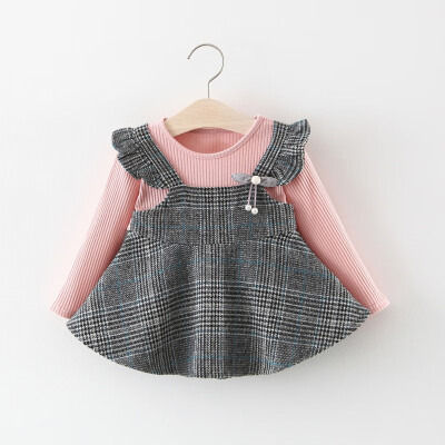 

Plaid Patchwork Dress for Baby Girls Toddler Ruched Ruffles Strip Plaid Patchwork Dress Casual Clothes Wholesale 6-24M