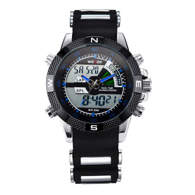 

WEIDE WH1104 Dual Display Two Movement Quartz Digital Men Watch 3ATM Waterproof LCD Backlight Date Week Month Alarm SPL Split Time