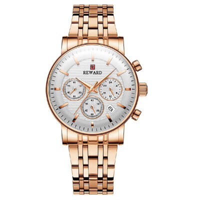 

REWARD RD81006L Quartz Movement Women Watch 3ATM Waterproof Second Minute Chronograph Calendar 24-hours 3 Sub-dials Vintage Wrist