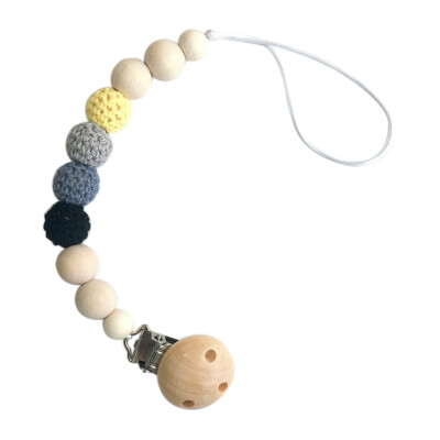 

Baby Pacifier Holder Clip Nipple Teether Solid Wooden Beads Wool Ball Dummy Chain Anti-drop Handmade