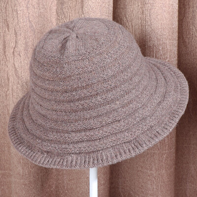 

Fallwinter 2019 new tide wool knitted wool hat ladies solid color outdoor warm wide pot hat fisherman hat