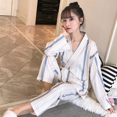 

New Women Autumn Stripes Print Long Sleeve Comfortable Round Neck Loose Home Pajamas Clothing Set