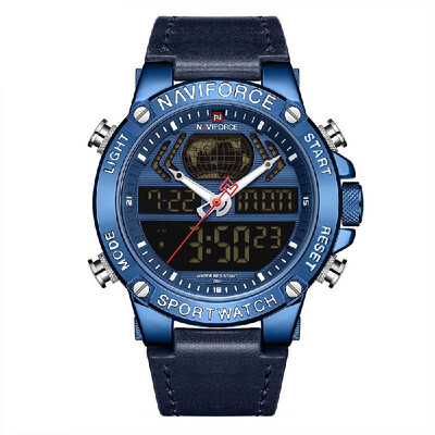 

NAVIFORCE Leather Band Quartz Electronic Wristwatch Professional 3ATM Water Resistant GMT Time Multifunctional Luminous Double Mov
