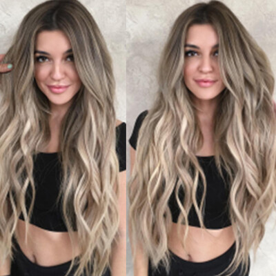 

Gobestart Women Mix Colors Gradient Long Curly Synthetic Wig Full Wig Wavy Wig