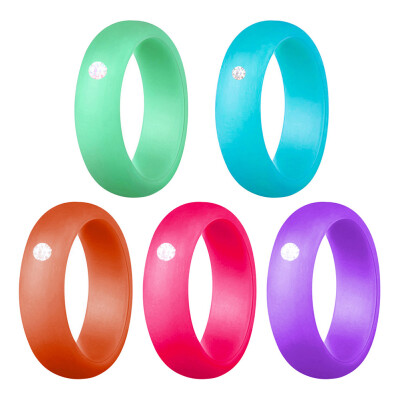 

5 Pcs Set Silicone Wedding Band With Rhinestone Unisex Gym Sports Rings Fashion Jewelry Gifts