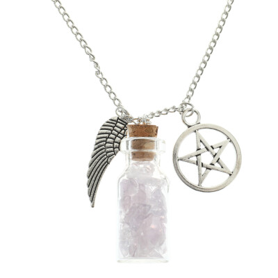 

Drift Bottle Tone Supernatural Stone Necklace Pendant Angel Wing Pentagram Star With Salt Bottle Pendant Chain Necklace