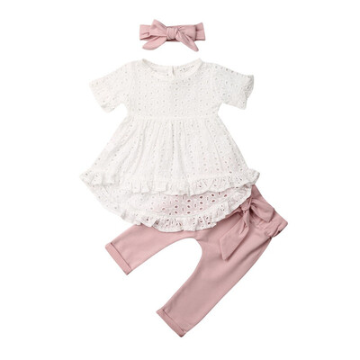 

Newborn Kid Baby Girl Clothes Lace Top T-Shirt Pants Leggings 3Pcs Outfit Set