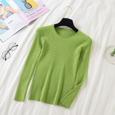 

Women Korean Solid Color Sweater Female Knitted Long Sleeves Pullovers Basic O Neck Jumpers Autumn Pull Femme