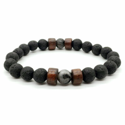 

8 mm Volcanic Stone Wooden Beads Hand Cord Natural Stone Bracelet Unisex Pair Jewellery Hot Gift