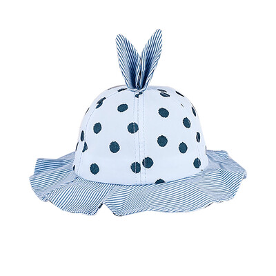 

2-7Y Autumn Baby Girls Hats Dot Stripe Print Bucket Hats With Ear Design Reversible Sun Headwear Caps
