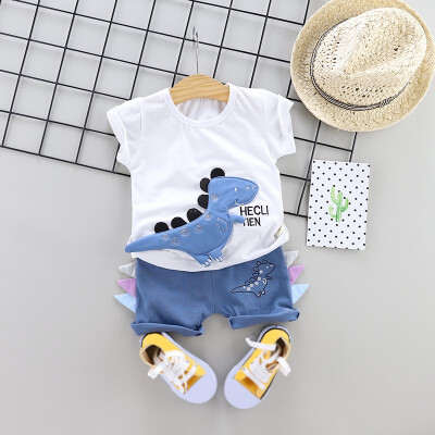 

Children Summer Cotton Dinosaur Printed Short Sleeve T-shirt Round Collar Casual TopsPants Boy Girl outfit Clothing Set