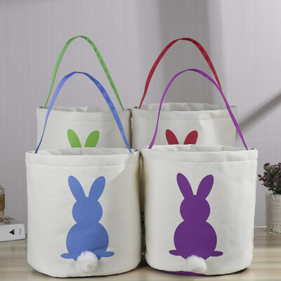 

Gobestart Easter Egg Basket Holiday Rabbit Bunny Printed Canvas Gift Carry Eggs Candy Bag