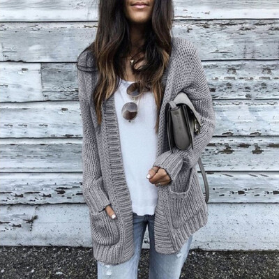 

2019 Fashion Womens Long Sleeve Knit Cardigan Coat Ladies Sweater Tops Knitwear