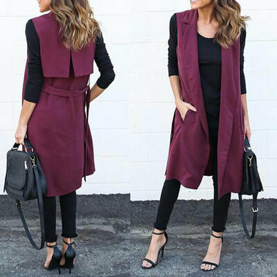 

Women Open Front Sleeveless Long Vest Cardigan Coat Blazer Office Work Jacket