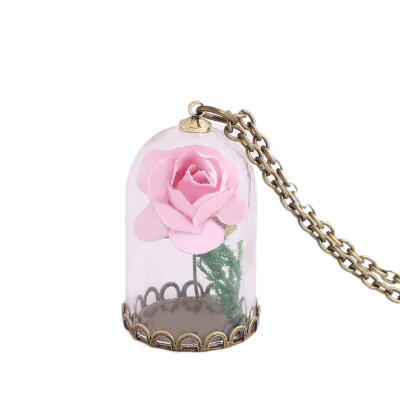 

Luminous Dried Flower In Bell Jar Pendant Necklace Rose Terrarium Beauty