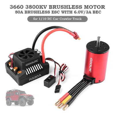 

GoolRC 3660 3800KV Brushless Motor&80A Brushless Splash-Proof Electronic Speed Controller ESC with 60V3A BEC for 110 RC Car
