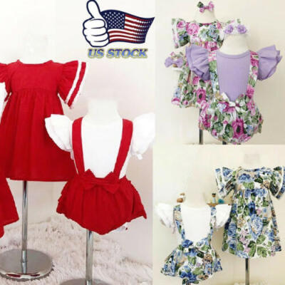 

USA Newborn Baby Girls Kids Floral Strap Dress Romper Bodysuit Clothes Outfits