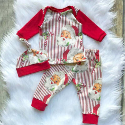

US Infant Baby Boy Girl Christmas Top Pants Leggings Xmas Stripe Outfit Clothes