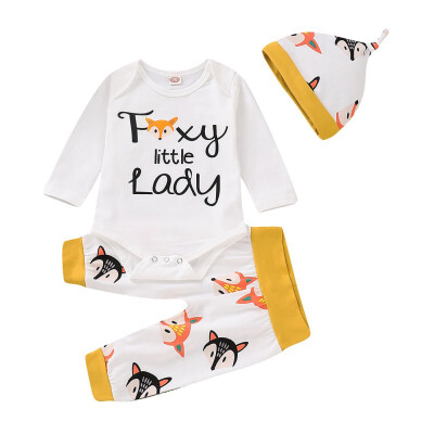 

Autumn Baby Boy Girl Long Sleeve Letters Romper Tops Animal Print Trousers Hat Outfits Clothes