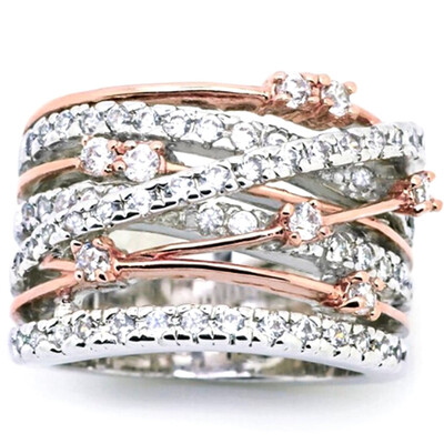 

Sparkling Women Ring Crossover Two-tone Rose Gold Plated Bride Engagement Wedding Rings Size 6 7 8 9 10