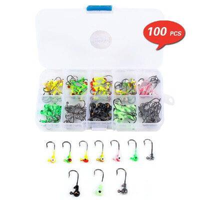 

100pcsbox Multicolor Jig Head Hooks with Single Hook Sea Fishing Enquipment Tackle Box
