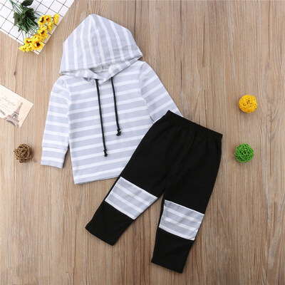 

2Pcs Toddler Kids Baby Girl Boy Hoody Pant Set Stripe Fashion Concise Comfy Kid Clothes Set Babys Sets