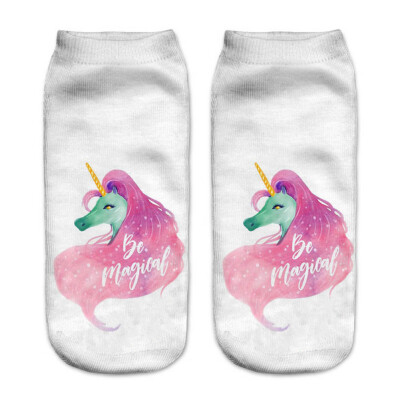 

1 Pair Women Low Cut Ankle Socks Funny Unicorn 3D Printing Socks Cotton Hosiery Printed Socks