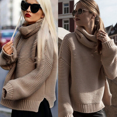 

Gobestart Women Long Sleeve Loose High Collar Knitted Sweater Jumper Knitwear Top Blouse