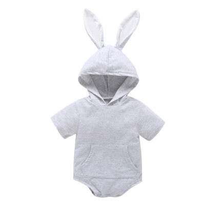 

Infant Baby Short Sleeve Cartoon Hooded Rompers Rabbit Ear Kids Girls Boys Jumpsuit Newborn Clothes Rompers 0-18M