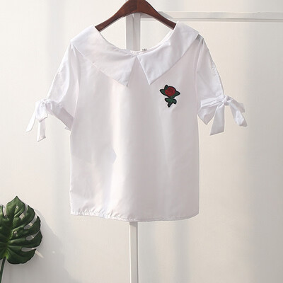 

ROPALIA Women Casual Shirt Bowknot Sleeve Female Collar Flower Blouse Colors