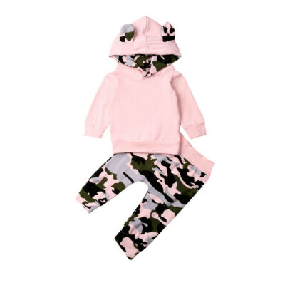 

Newborn Baby Girl Clothes Hooded Sweatshirt Tops Pants Camo Tracksuit Outfits