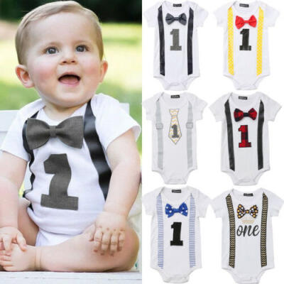 

USA Baby Boy My First 1st Birthday Party Gentleman Bow Romper Jumpsuit Outfits