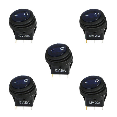 

5PCS Car Truck RV Rocker Round Toggle LED Switch On-Off Control Waterproof Blue LED Boat Marine Rocker Switch 12V 20A