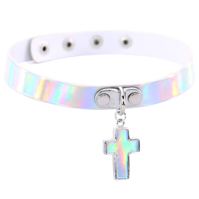 

Charming Europe&The United States Fashion Minimalist Cross Necklace Luminous Laser Leather Collar