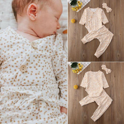 

US Newborn Baby Girls Boy Tops Romper Long Pants Headband Outfits Clothes Sets
