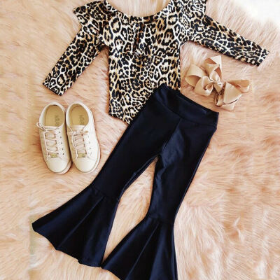 

2PCS Toddler Baby Girl Autumn Clothes Leopard Romper TopsLong Pants Outfits Set