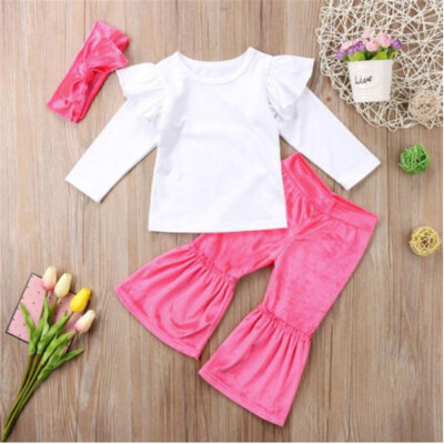 

Newborn Toddler Baby Kids Girls Clothes Cotton Full Sleeve Tops Pants Headband Set Outfits