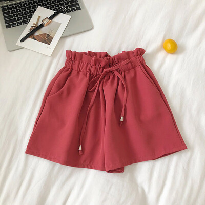 

New Summer Solid Pockets Shorts Women Elastic High Waist Casual Shorts Ladies Flare Shorts